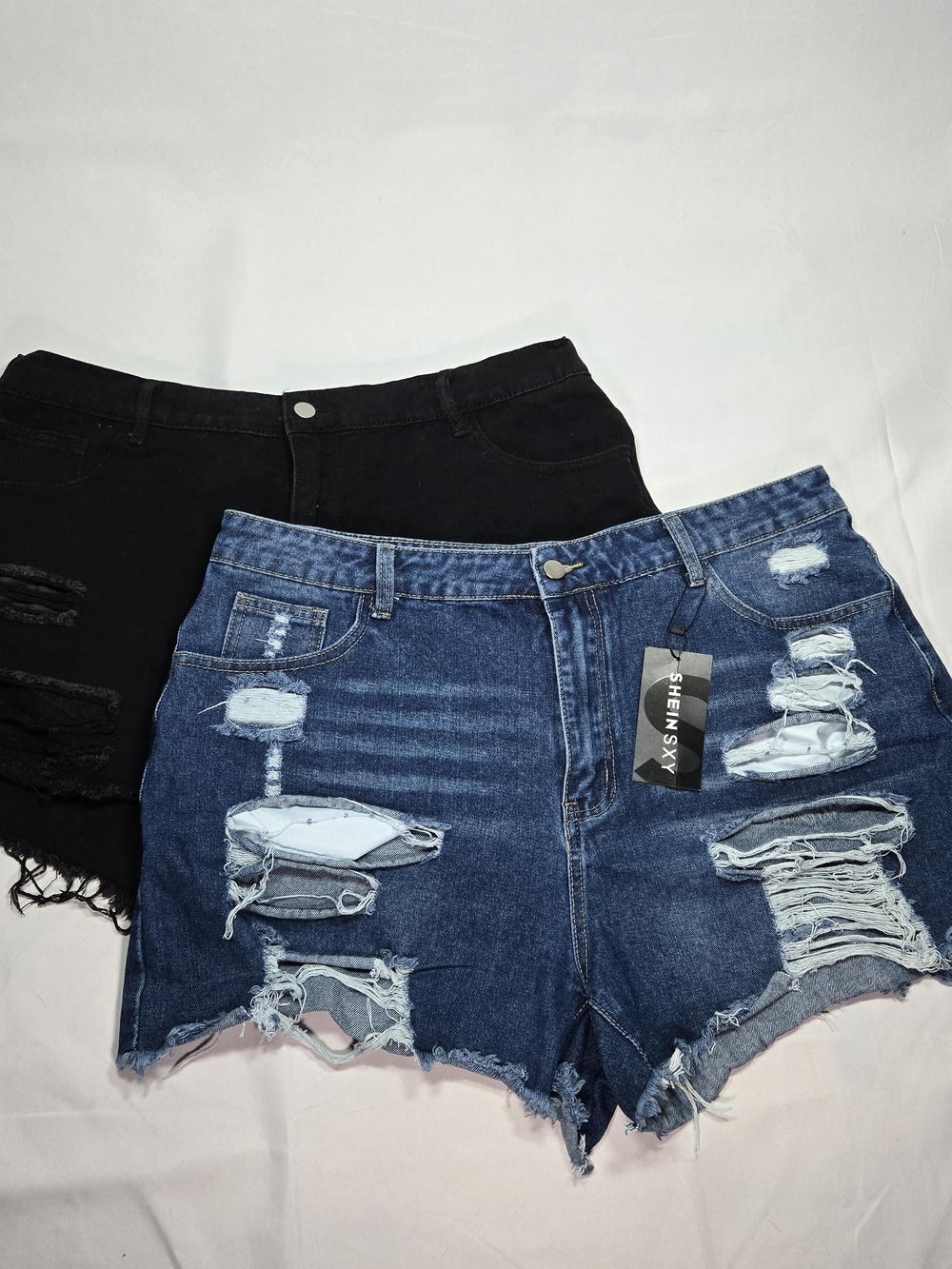 Lot of 2 SHEIN Curve Denim Jean Shorts Womens 2XL NEW Distressed Punk Grunge